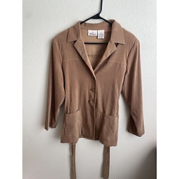 Worthington Petite Blazer Jacket Tie Front Career Casual Tan Size 12P - Picture 2 of 13